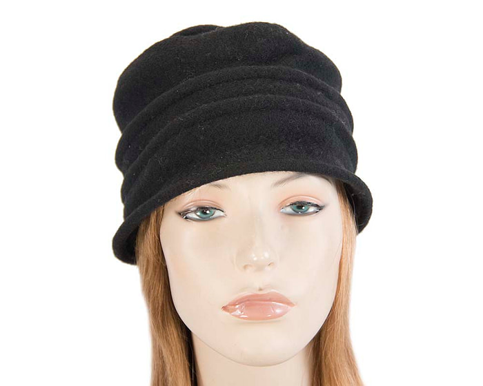 Warm black woolen European Made bucket hat - Fascinators.com.au