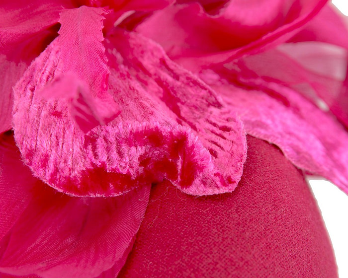 Bespoke fuchsia pillbox winter fascinator with flower by Fillies Collection - Image 4