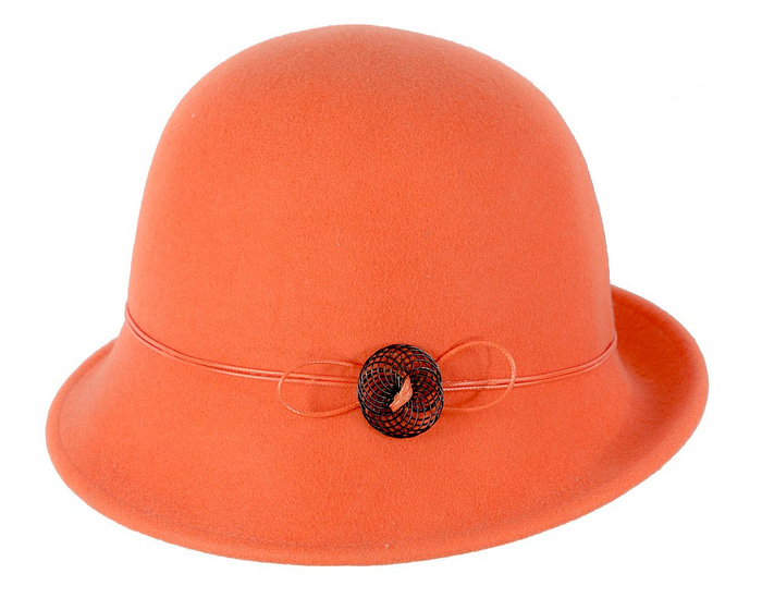 Orange felt winter cloche hat by Max Alexander - Fascinators.com.au