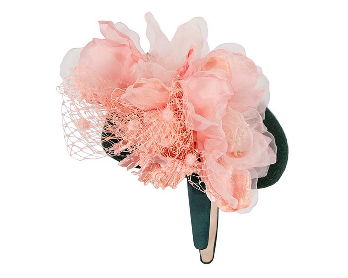 Green & pink winter pillbox fascinator with flower by Fillies Collection - Fascinators.com.au