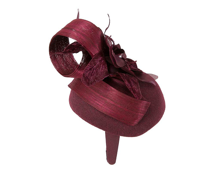 Bespoke burgundy pillbox winter fascinator with flower by Fillies Collection - Image 4