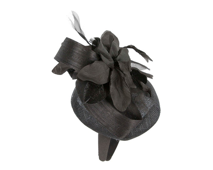 Bespoke black pillbox racing fascinator with flower by Fillies Collection - Image 4