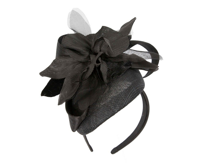 Bespoke black pillbox racing fascinator with flower by Fillies Collection - Image 2