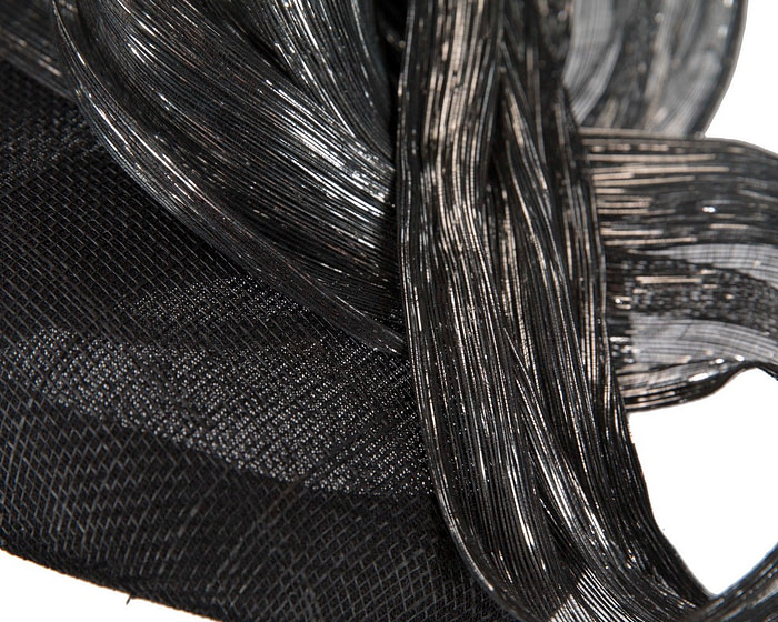 Black pillbox silver silk abaca bow by Fillies Collection - Fascinators.com.au