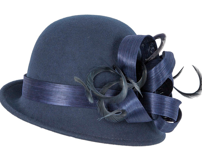 Navy cloche winter fashion hat by Fillies Collection - Fascinators.com.au