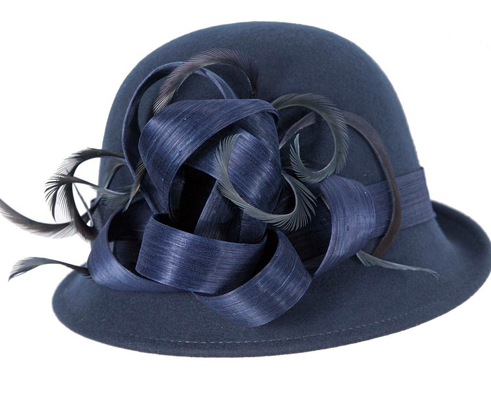 Navy cloche winter fashion hat by Fillies Collection - Fascinators.com.au