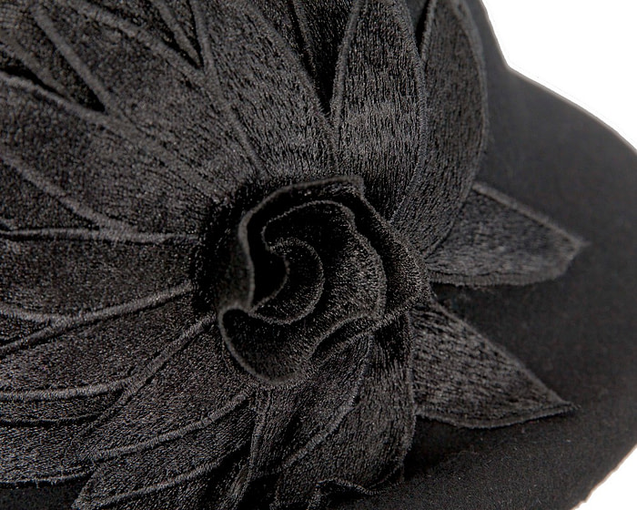 Black felt cloche winter hat by Max Alexander - Fascinators.com.au
