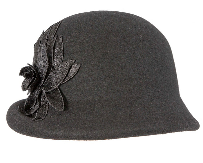 Black felt cloche winter hat by Max Alexander - Fascinators.com.au