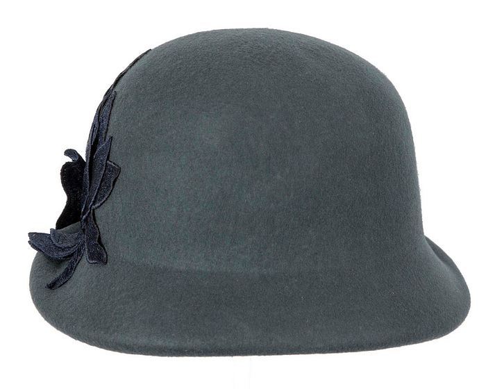 Blue grey felt cloche winter hat by Max Alexander - Fascinators.com.au