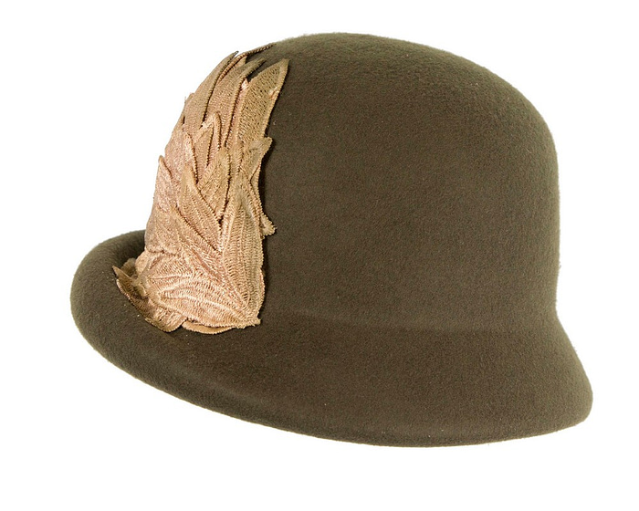 Olive felt cloche winter hat by Max Alexander - Fascinators.com.au