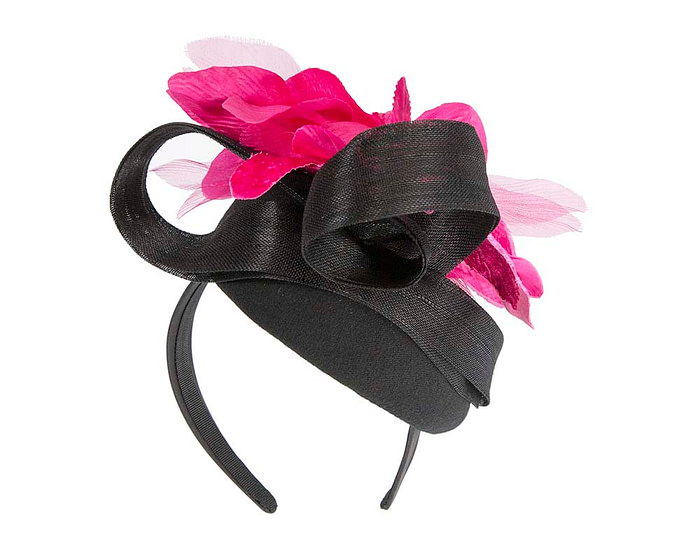 Bespoke black & fuchsia pillbox winter fascinator with flower by Fillies Collection - Image 6