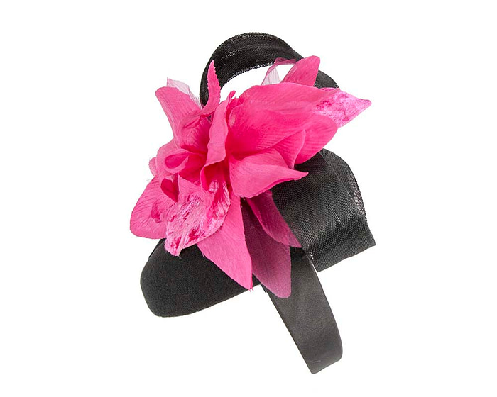 Bespoke black & fuchsia pillbox winter fascinator with flower by Fillies Collection - Image 3