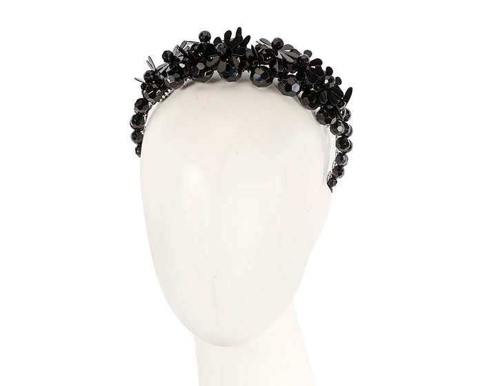 Black plastic flowers fascinator headband - Fascinators.com.au