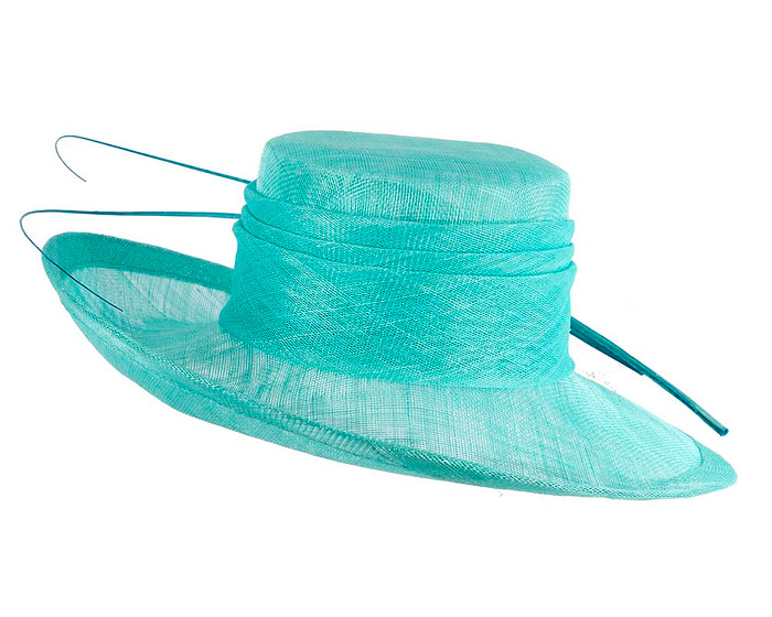 Large aqua sinamay hat by Max Alexander - Fascinators.com.au