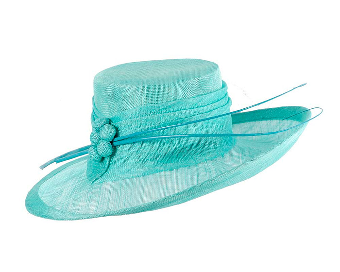 Large aqua sinamay hat by Max Alexander - Fascinators.com.au