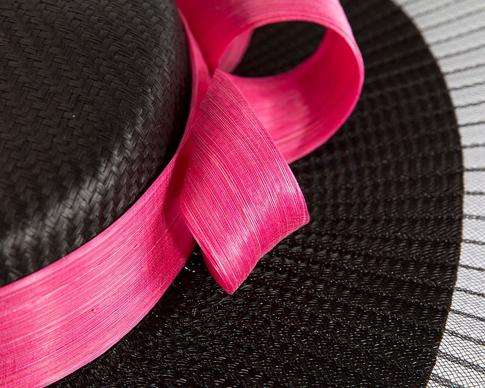 Wide brim black & fuchsia boater hat by Fillies Collection - Fascinators.com.au