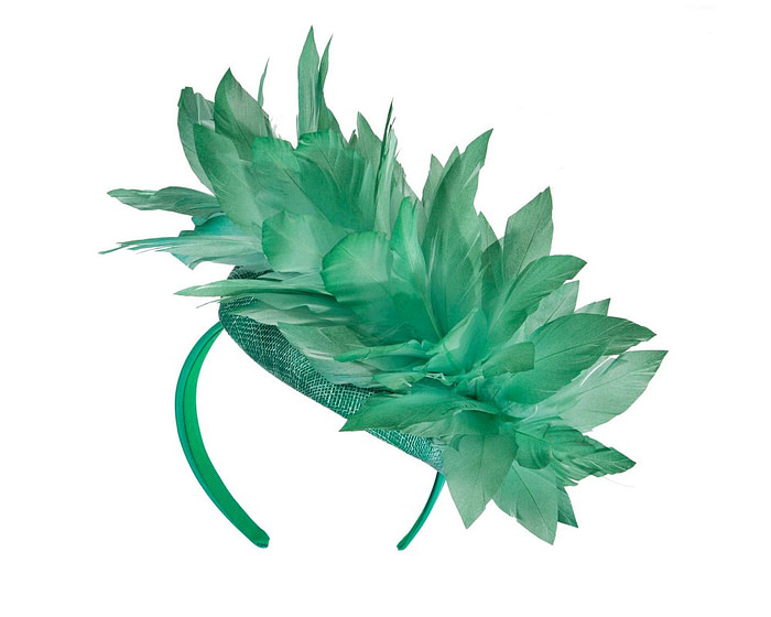 Green spring racing fascinator with feathers - Fascinators.com.au