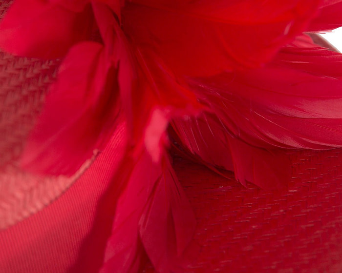 Red boater hat with feathers by Max Alexander - Fascinators.com.au