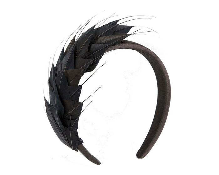 Black feather fascinator headband - Image 2