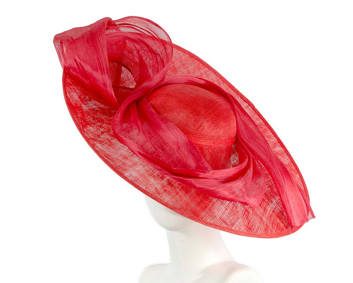 Wide brim red sinamay racing hat by Fillies Collection - Fascinators.com.au