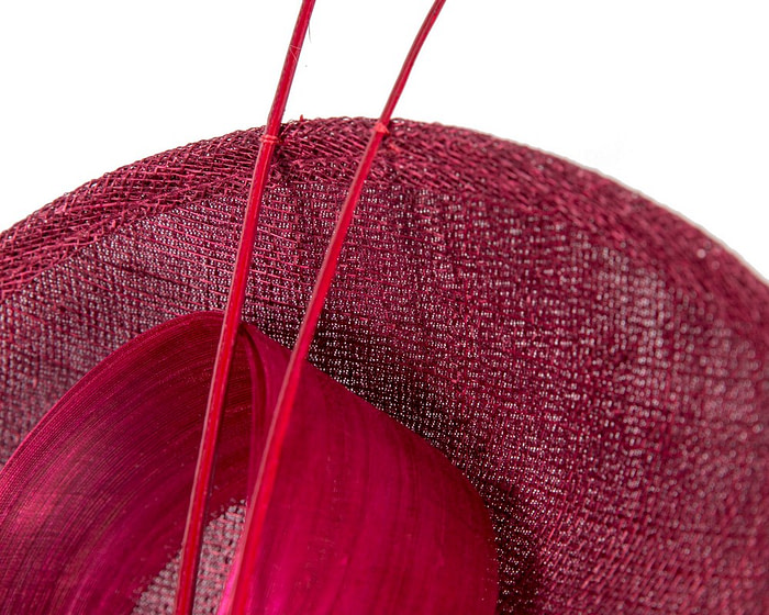 Burgundy fascinator with bow and feathers - Image 3