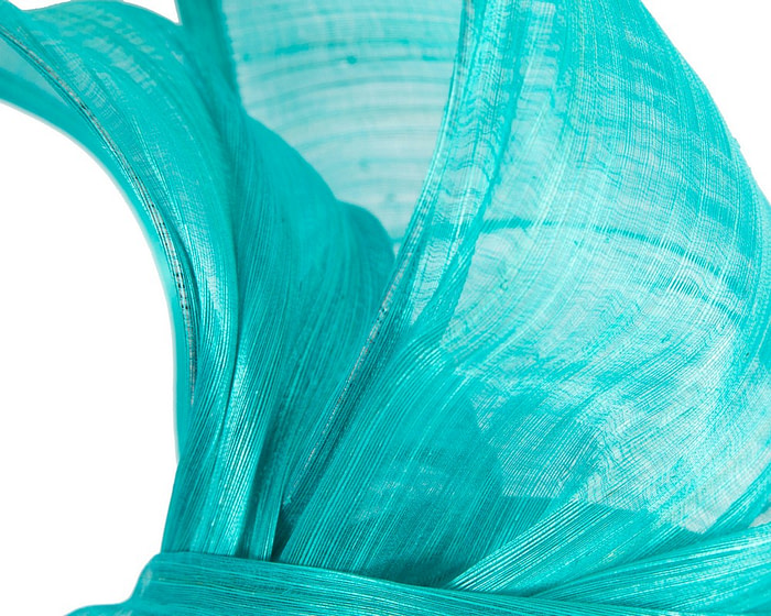 Twisted aqua silk abaca fascinator by Fillies Collection - Image 3