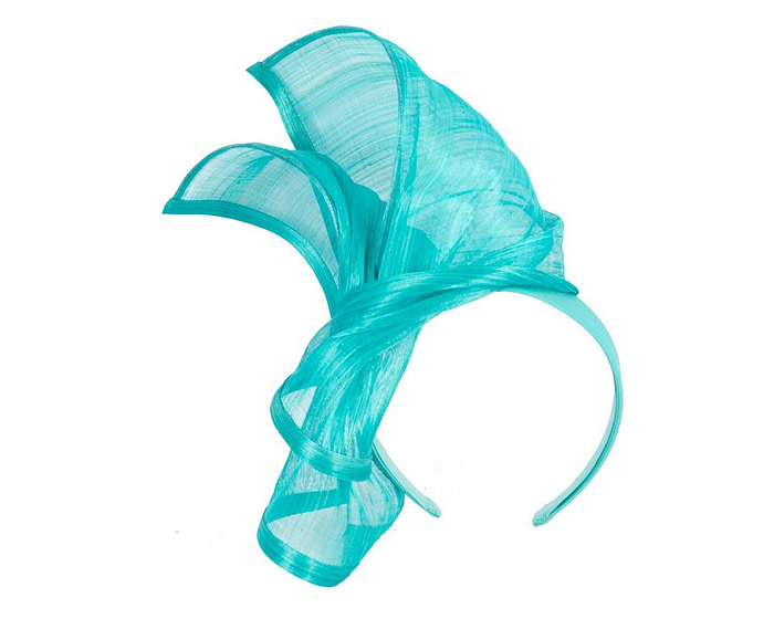 Twisted aqua silk abaca fascinator by Fillies Collection - Image 2