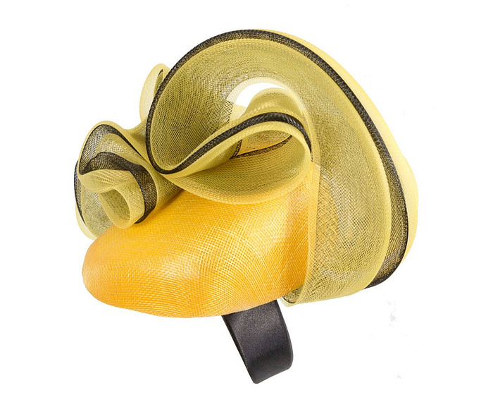 Dark Yellow & Black racing pillbox fascinator by Fillies Collection - Fascinators.com.au