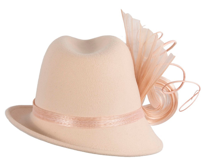 Fashion beige ladies winter felt fedora hat by Fillies Collection - Fascinators.com.au