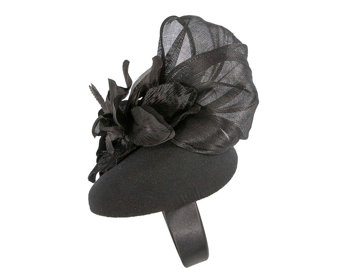 Black winter flower pillbox fascinator by Fillies Collection - Fascinators.com.au