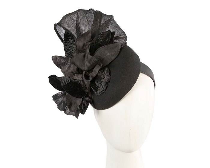 Black winter flower pillbox fascinator by Fillies Collection - Fascinators.com.au