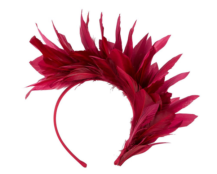 Burgundy feather fascinator headband by Max Alexander - Image 4