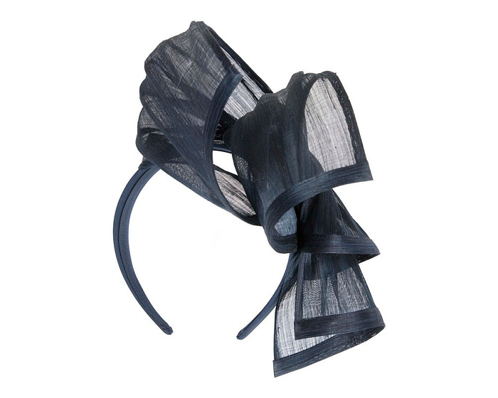 Twisted navy silk abaca fascinator by Fillies Collection - Fascinators.com.au