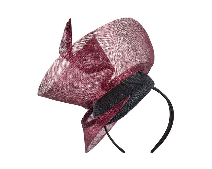 Black & Wine sinamay fascinator by Fillies Collection - Fascinators.com.au