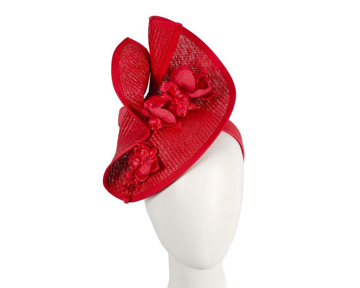 Red designers racing fascinator with orchids by Fillies Collection