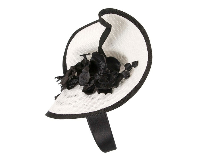 White & Black designers racing fascinator with orchids by Fillies Collection - Image 3