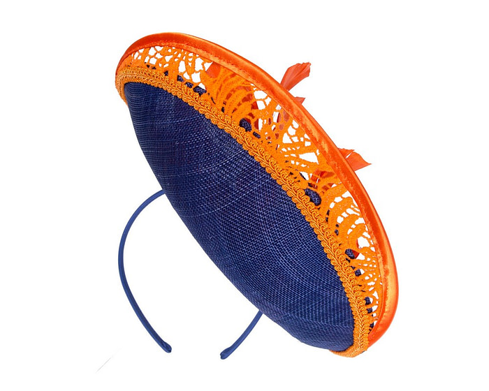 Large blue & orange spring racing fascinator by Fillies Collection - Image 6