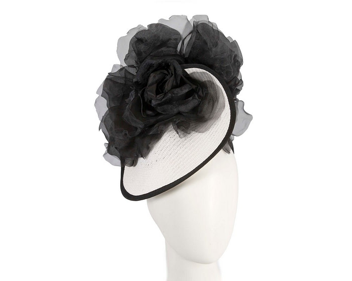 White & black fascinator with large flower by Fillies Collection - Fascinators.com.au