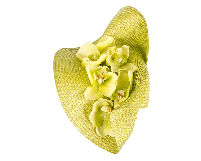Large lime fascinator with orchid flowers by Fillies Collection - Fascinators.com.au
