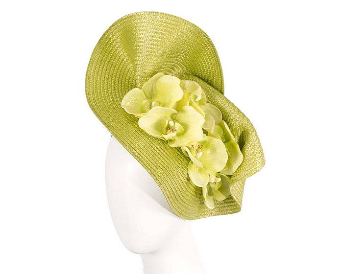 Large lime fascinator with orchid flowers by Fillies Collection - Fascinators.com.au