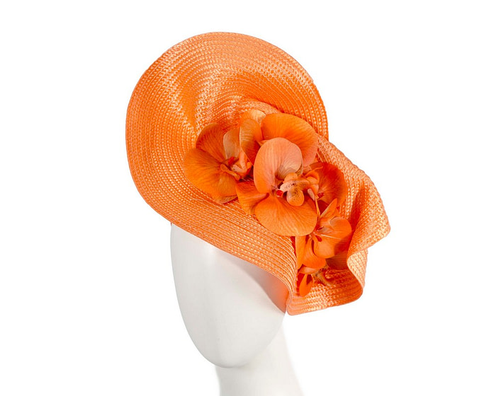 Large orange fascinator with orchid flowers by Fillies Collection - Fascinators.com.au