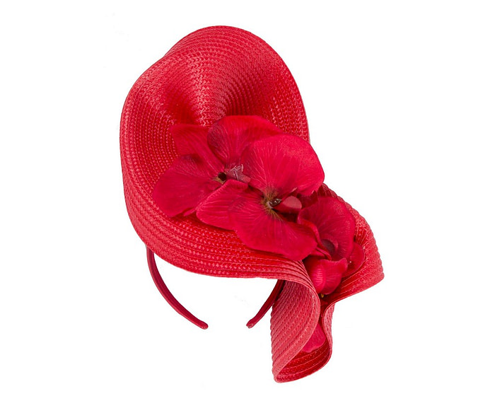 Large red fascinator with orchid flowers by Fillies Collection - Fascinators.com.au