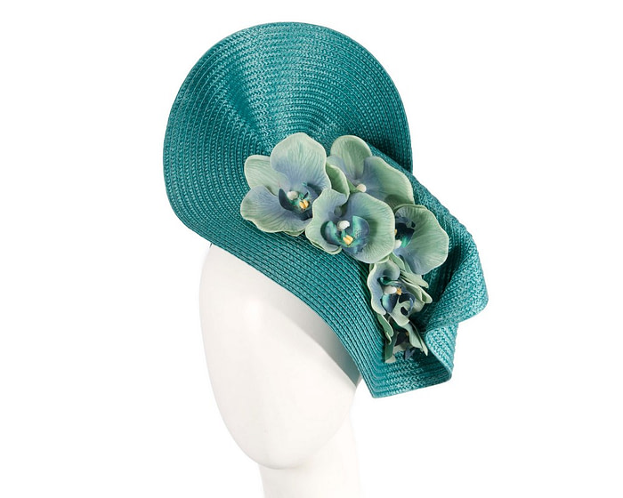 Large teal fascinator with orchid flowers by Fillies Collection - Fascinators.com.au