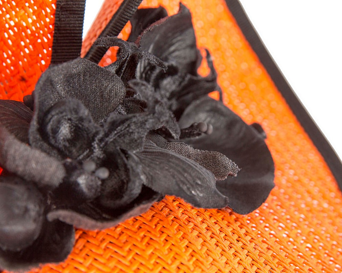 Orange & Black designers racing fascinator with orchids by Fillies Collection - Image 5