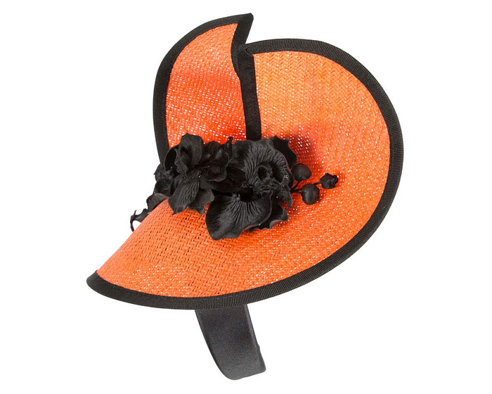 Orange & Black designers racing fascinator with orchids by Fillies Collection - Image 3