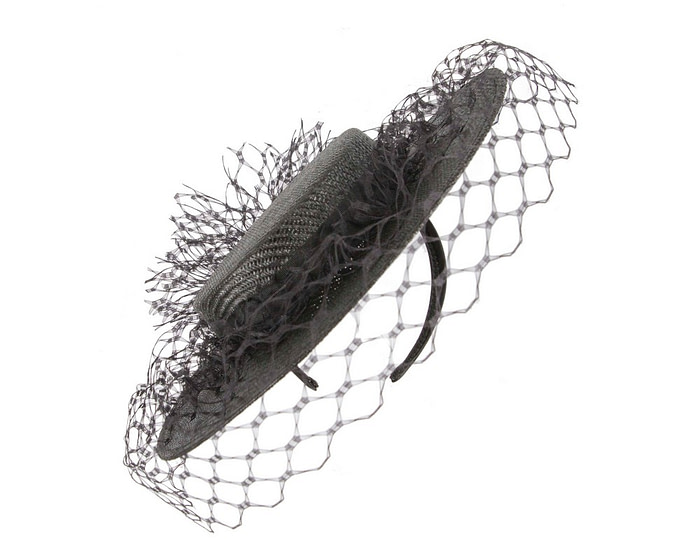 Elegant Black Boater Hat with face veil by Fillies Collection - Fascinators.com.au