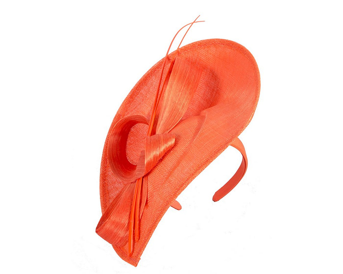 Orange fascinator with bow and feathers - Image 2