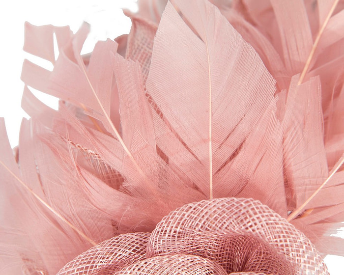 Eye Catching Dusty Pink Feathers and Flower fascinator - Image 3