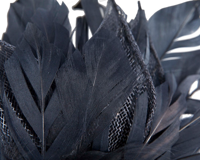 Eye Catching Navy Feathers and Flower fascinator - Image 3
