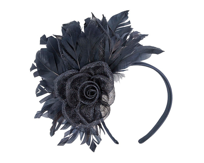 Eye Catching Navy Feathers and Flower fascinator - Image 2